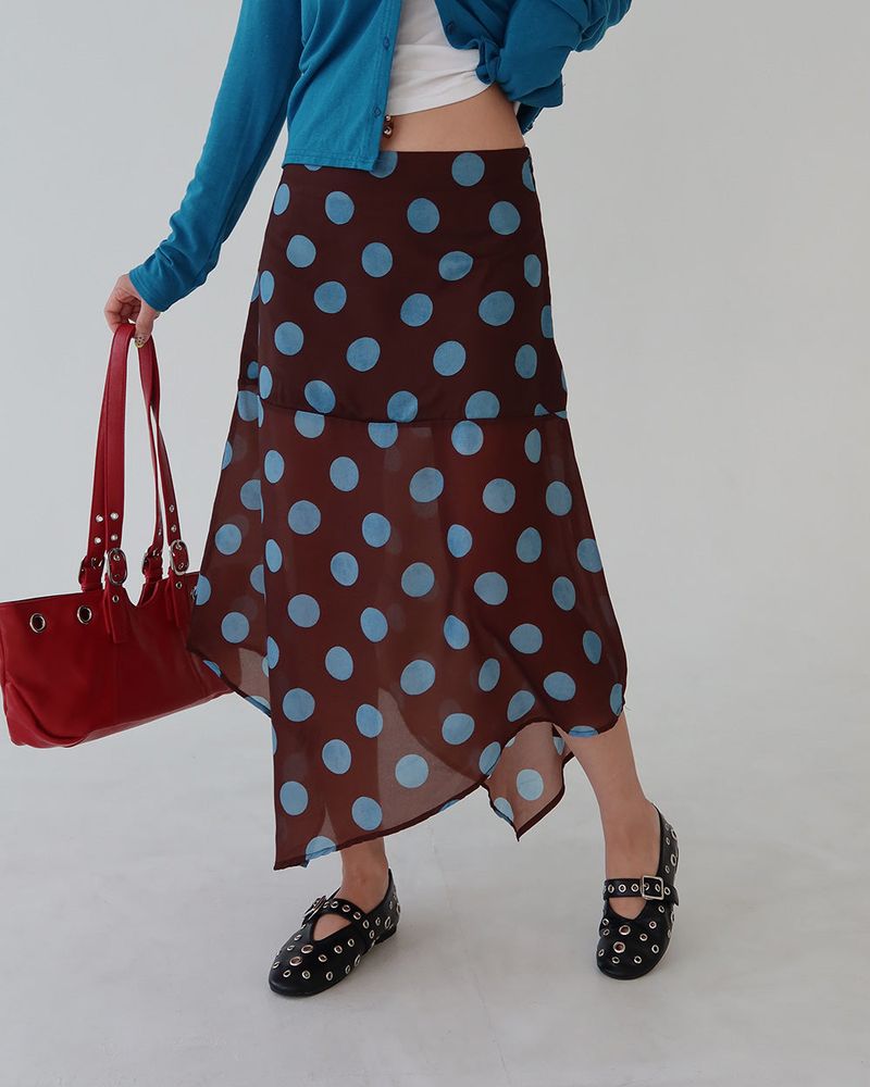 Dot Polka Dot Unbalanced Midi Skirt