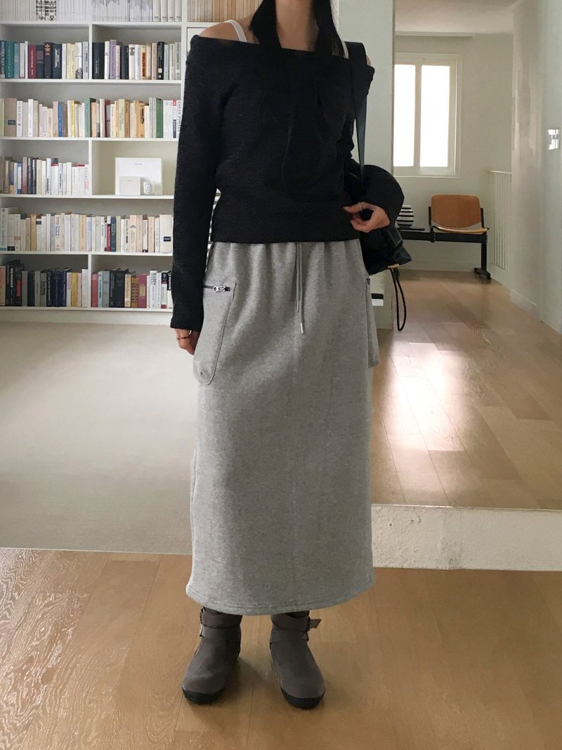 【裏毛】ニックジッパービスケットポケットジュリロングスカート