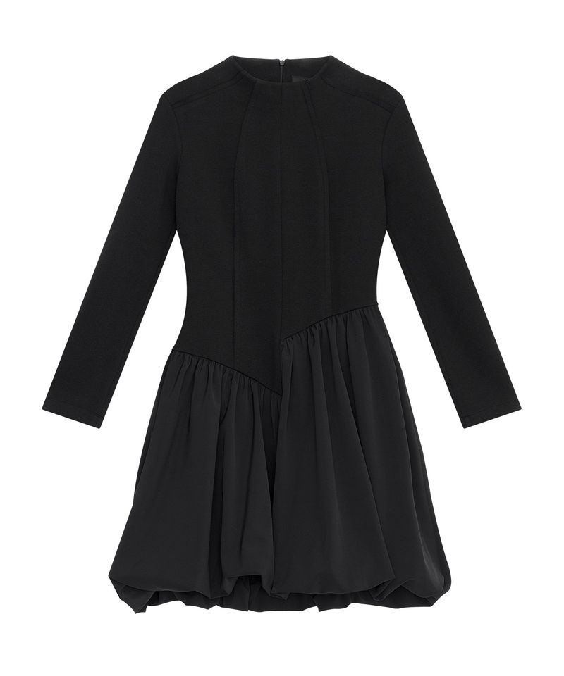 Raw Edge Balloon Dress _ BLACK