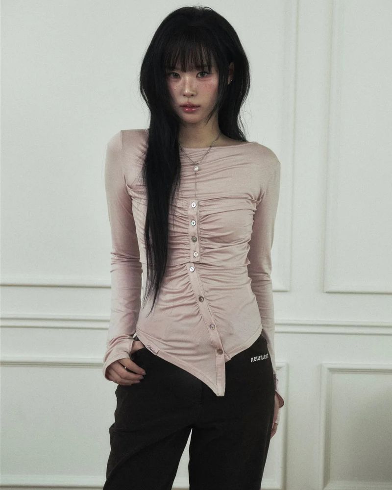 Jelly Button Asymmetric Ruched Top