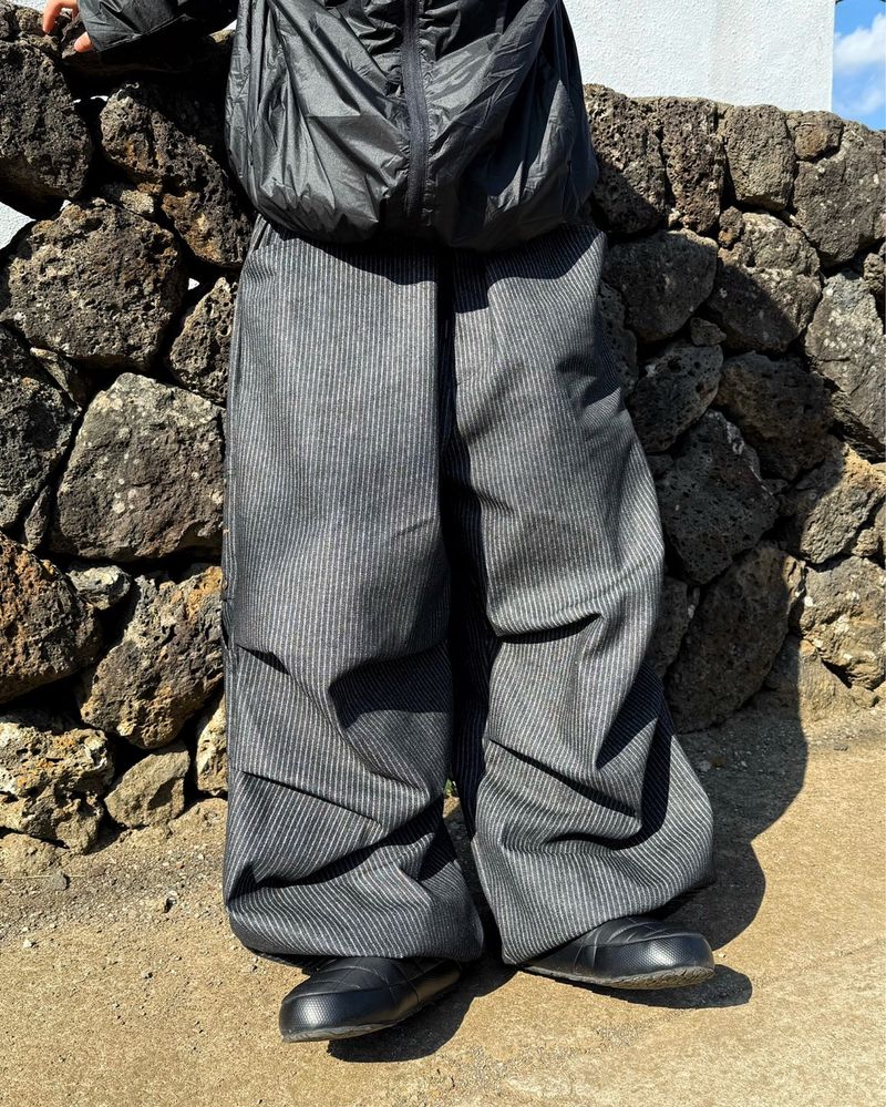 Wide-printed Carpenter Denim Balloon Pants