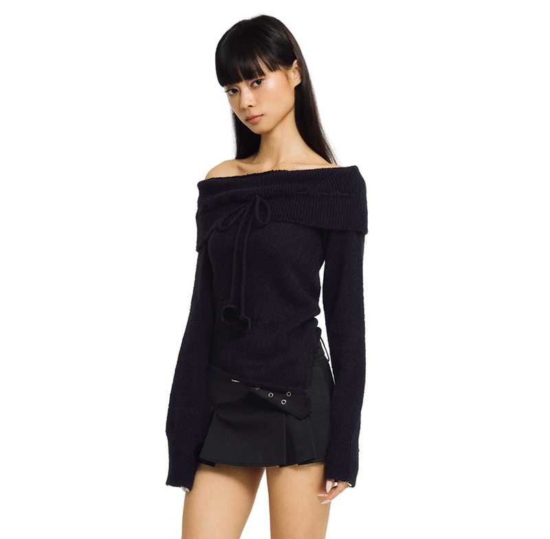 COTTON CANDY OFF-SHOULDER KNIT [BLACK]