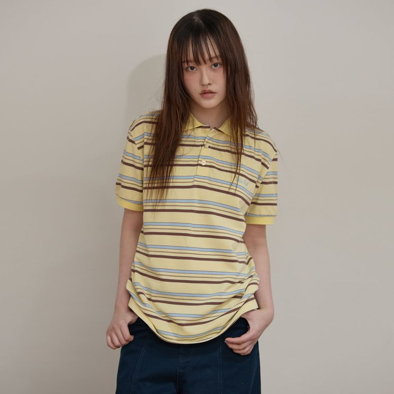WaiKei(ワイケイ)の「ストライプロゴピケハーフTシャツ(トップス)」