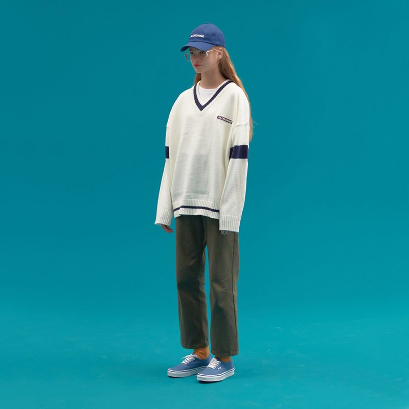 WAPPEN V NECK KNIT SWEATER_WHITE