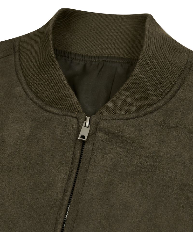 87-STAN027 [Vegan Suede] Curved Layer Bomber Suede Jacket Khaki