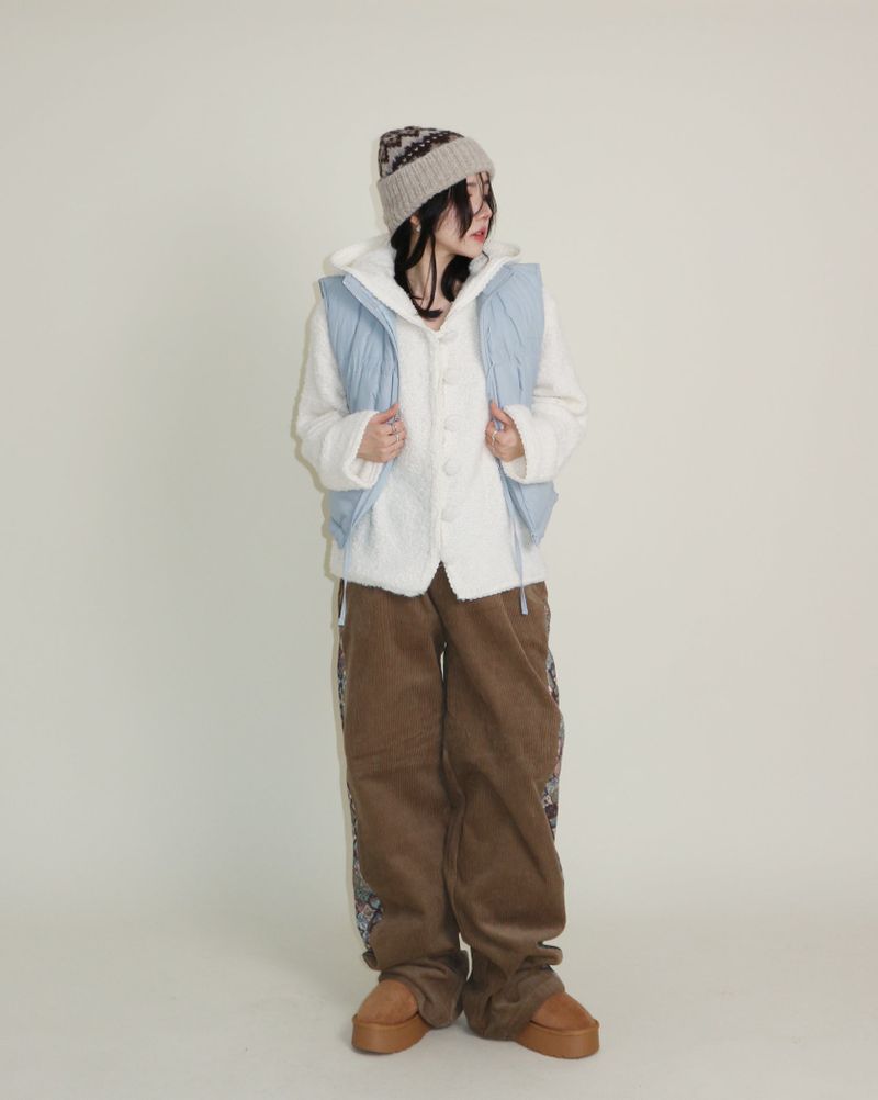 Teddy Ribbon Knot High Neck Cropped Padded Vest (6 ounces)