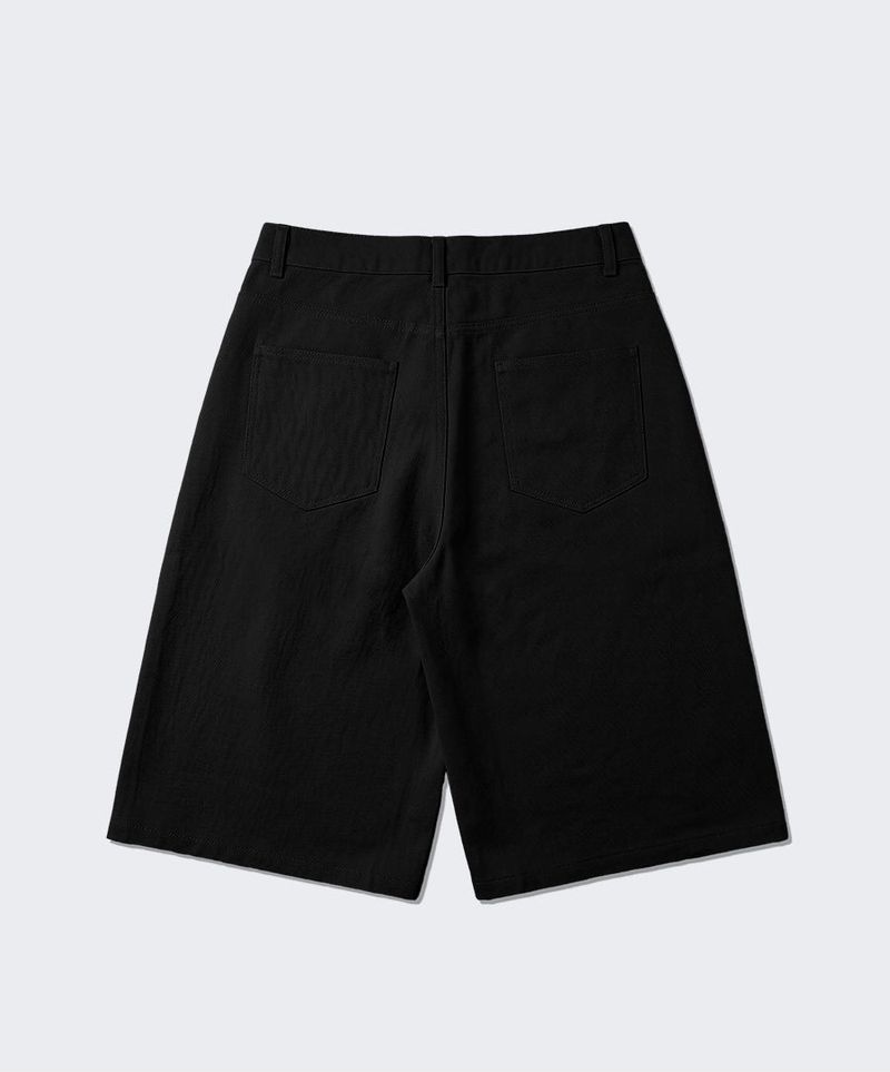 Wide Cotton Pleated Bermuda Shorts Black