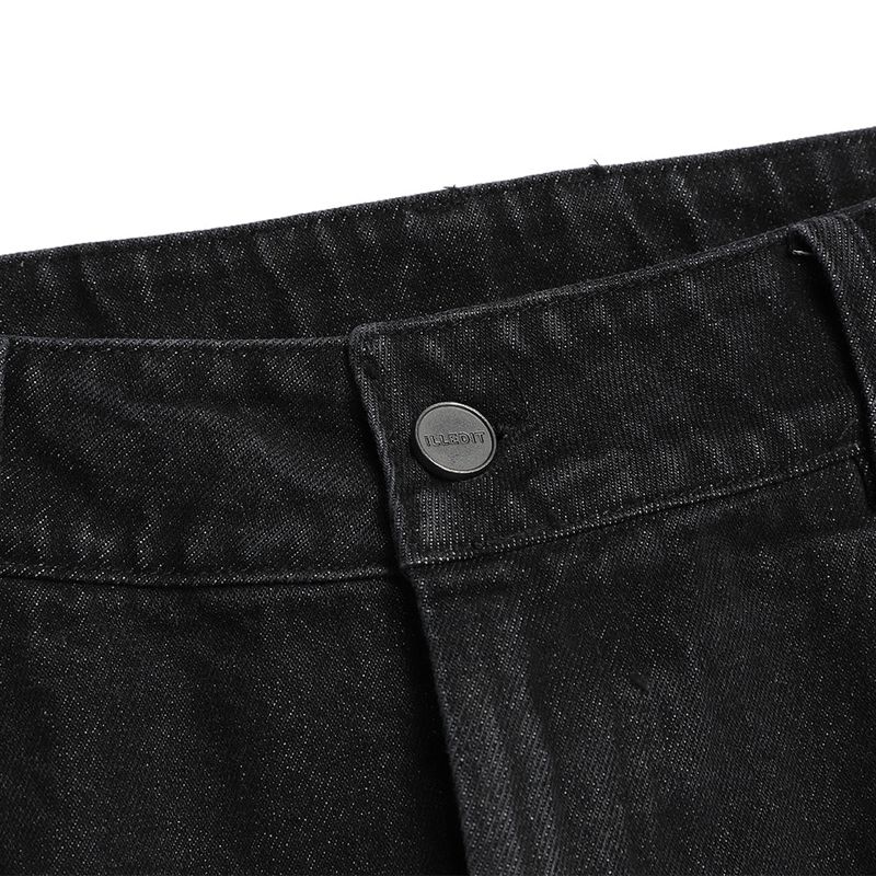 WASHED DENIM WIDE CARGO PANTS