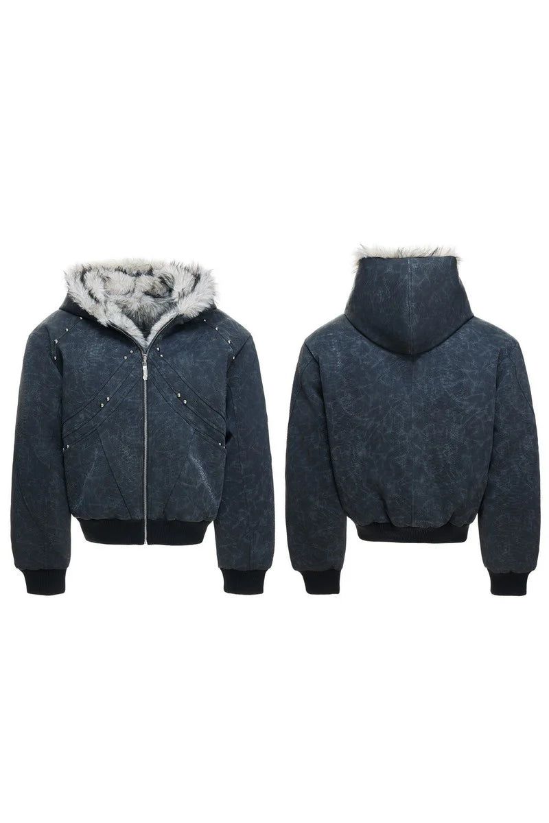 Thick Croc Pattern Fur Jacket