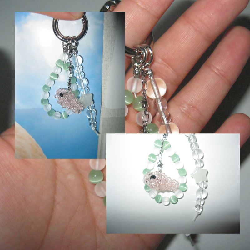Pink goldfish gemstone key ring