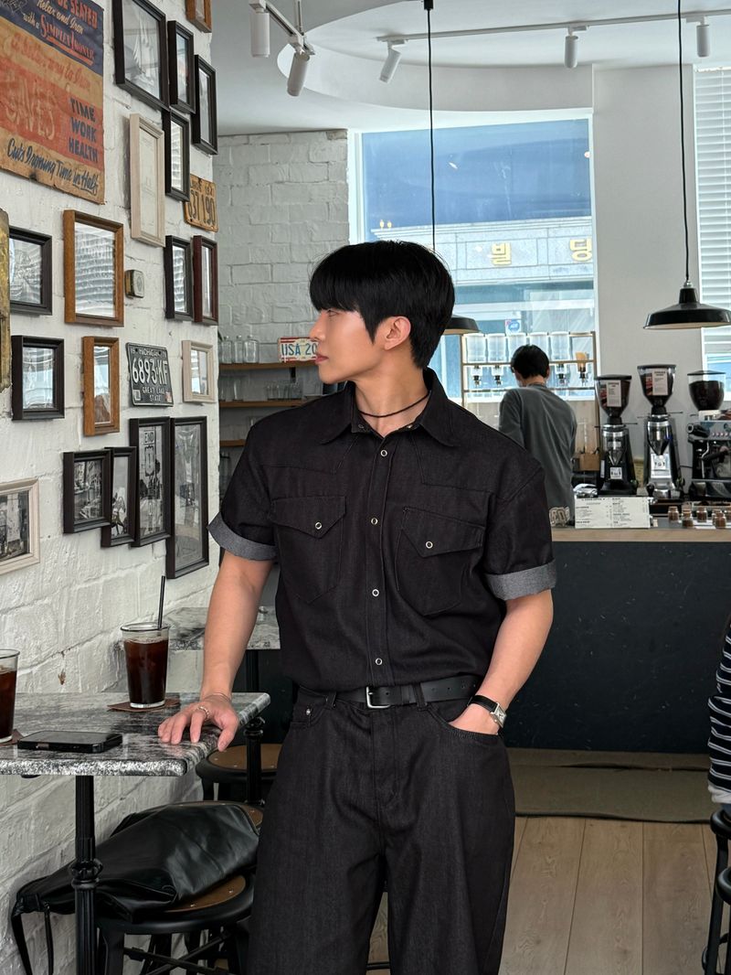Leaf denim western short sleeve shirt
