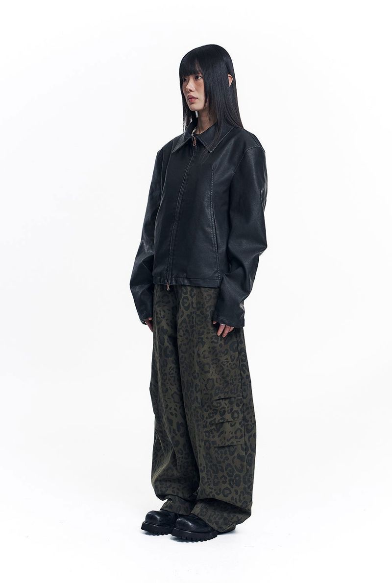 Curved Leopard Pants - Khaki