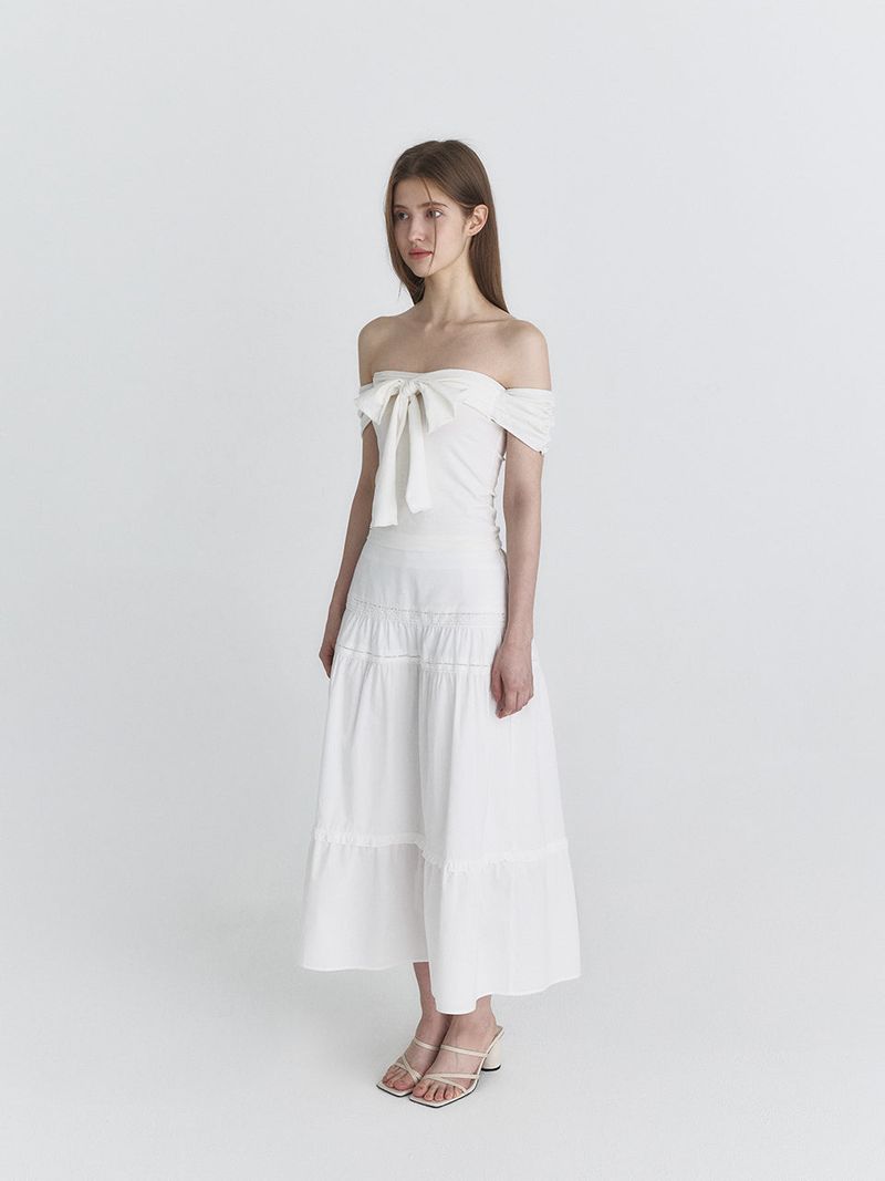 Off shoulder ribbon top (Ivory)