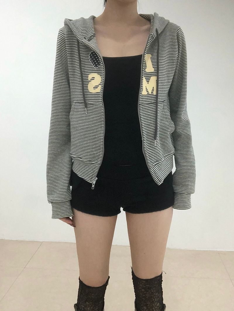 Heart Dot Stripe Hoodie Zip-up