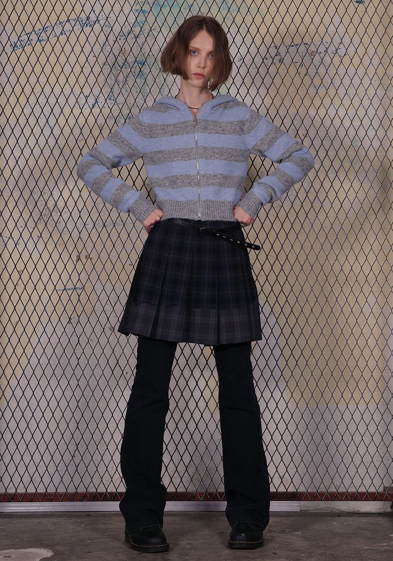 SYMBOL STRIPE KNIT ZIP-UP_BLUE