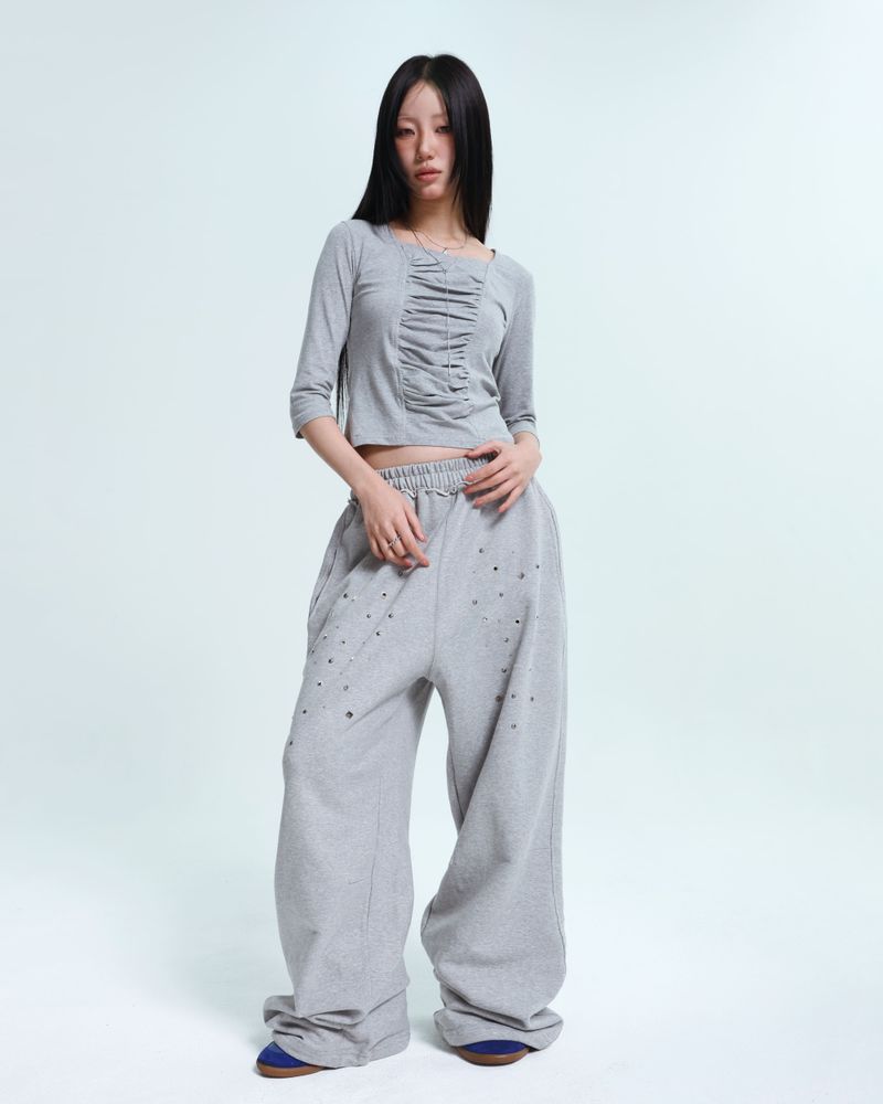 Stud String Sweatpants -Gray
