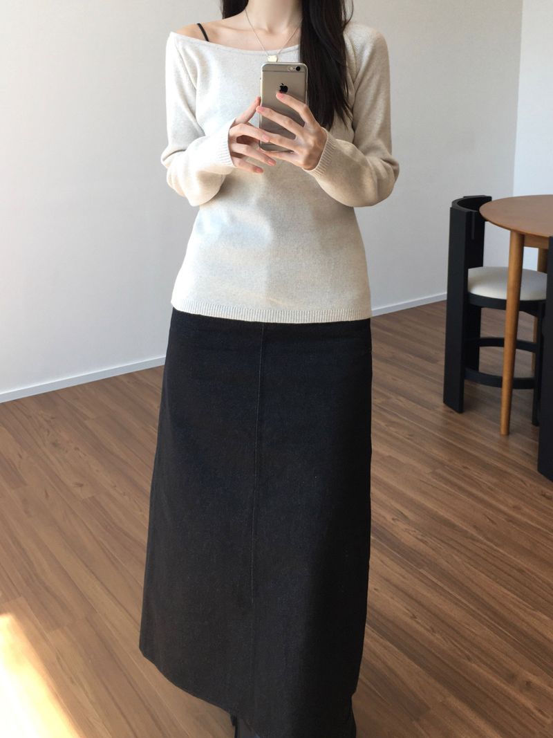 dust denim long skirt (2 colors)