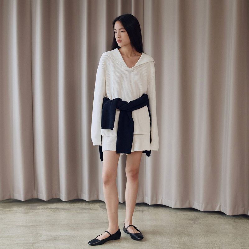 Sailor Collar Cotton Sweater_Ivory