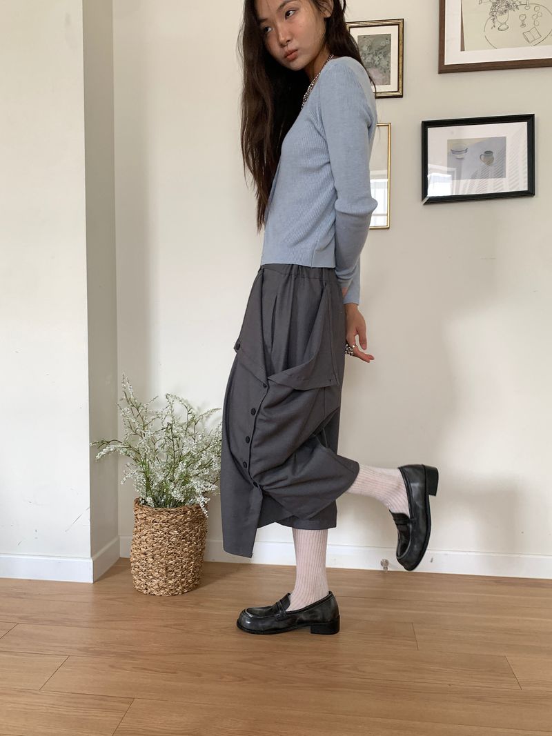 BUTTON TWO-WAY BERMUDA SLACKS (3C)
