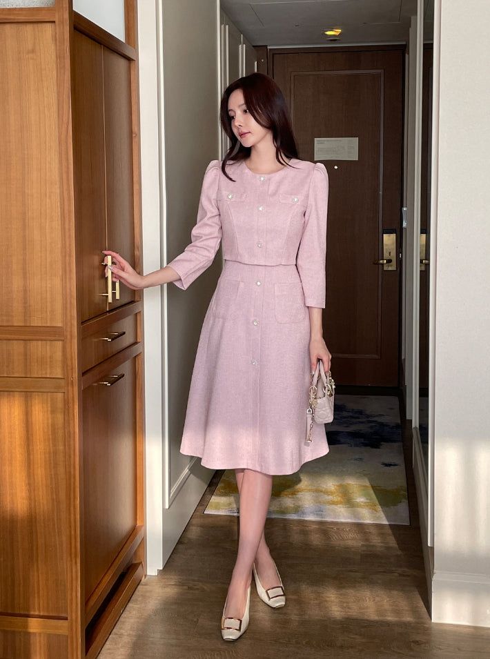 iam mari（アイアム マリ）の「Elnis Three Quarter Tweed Flare One Piece（Dresses）」