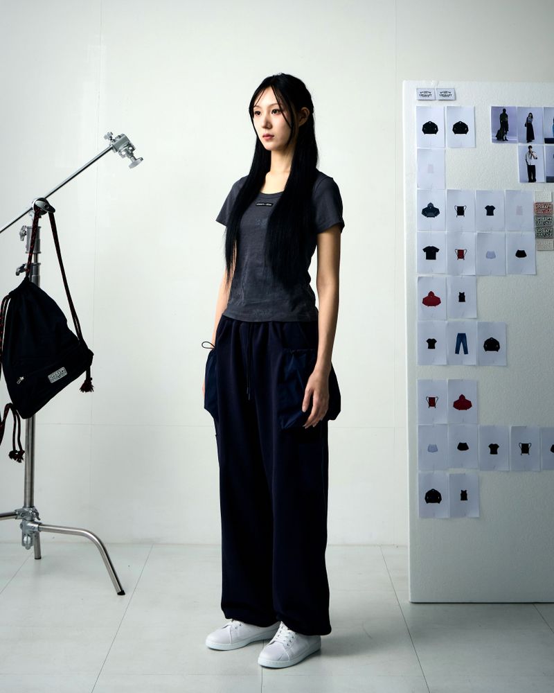 [UPDRAFT]PATCH POCKET COTTON SWEAT PANTS NAVY for women