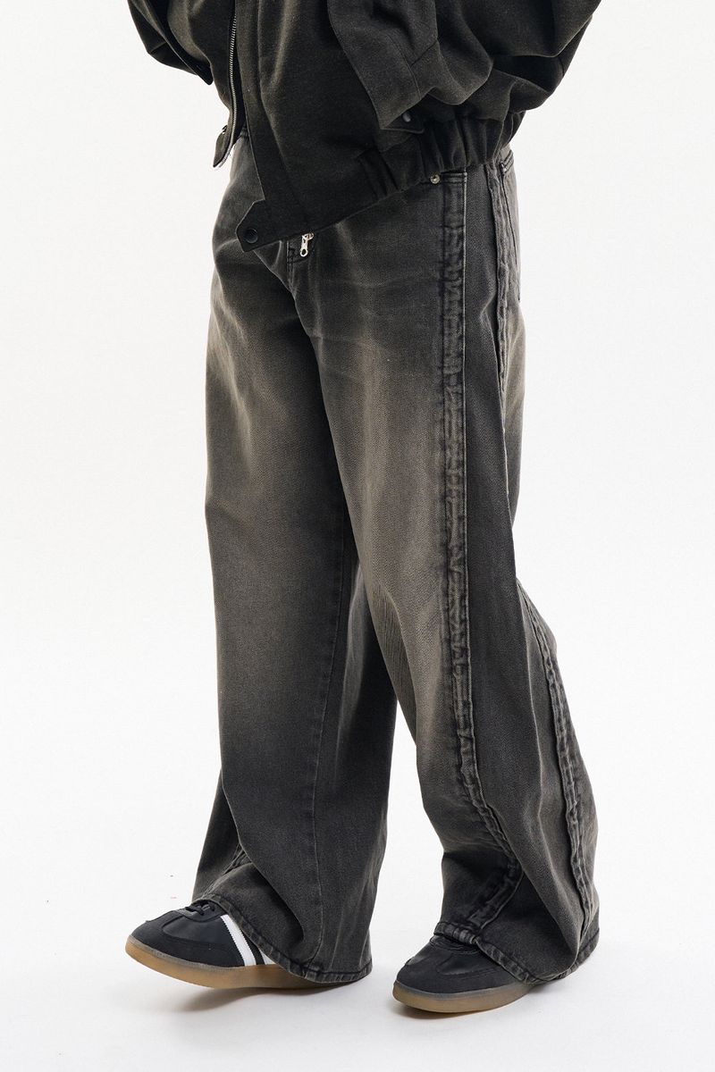 Tuel side wing wide denim pants