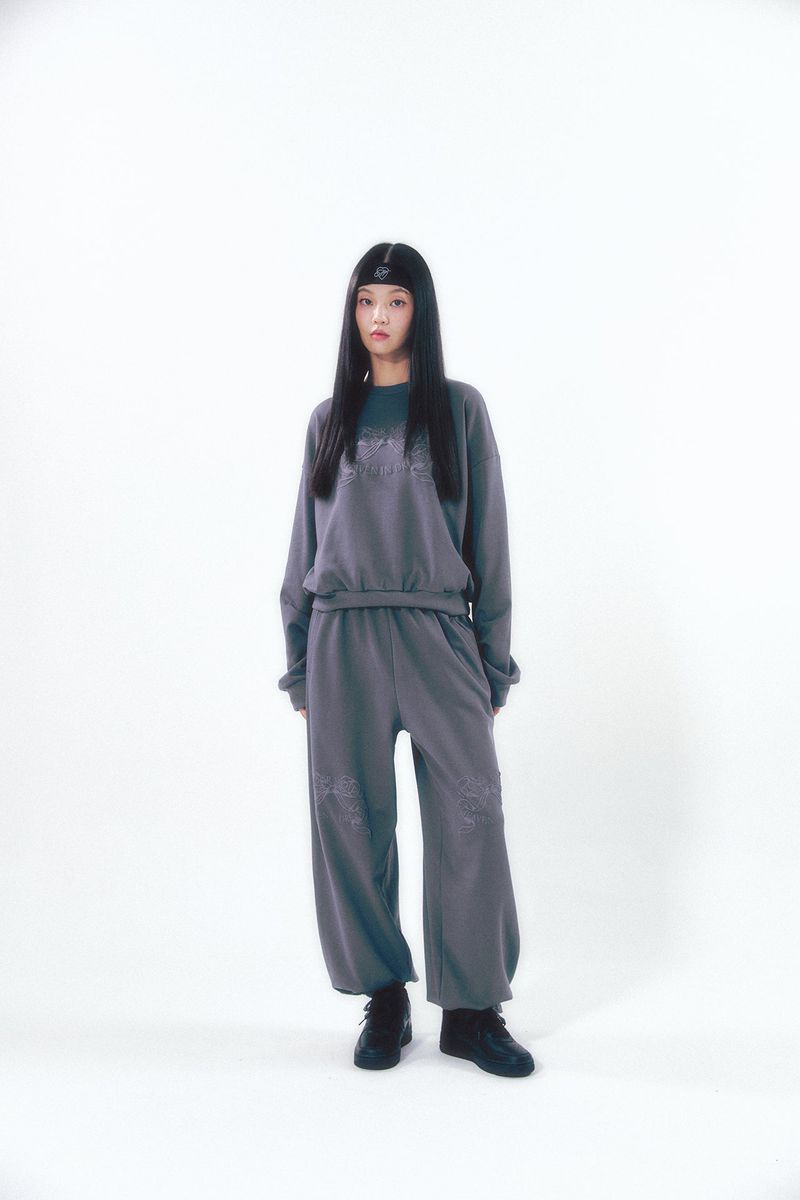 Knee Point Ribbon Jogger Pants Charcoal