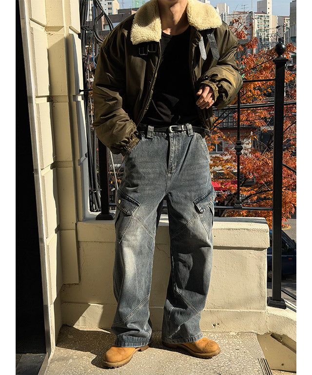 [Unisex] Dyeing denim cargo pants(2color)