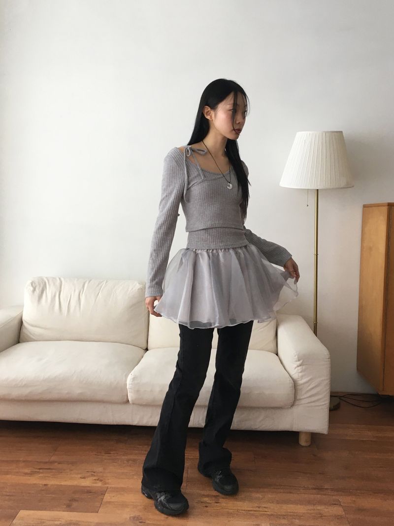 Weil organza layered flare miniskirt