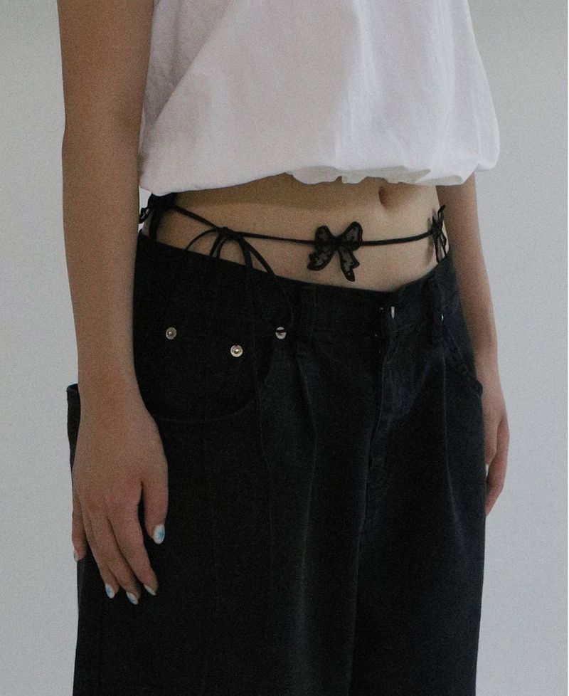 [MADE] Capsule02 Needle Work Ribbon Belt Strap _  Black