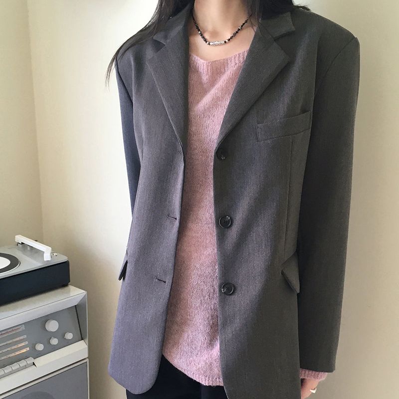 Tebi Basic Boxy Overfit Minimal Blazer Jacket
