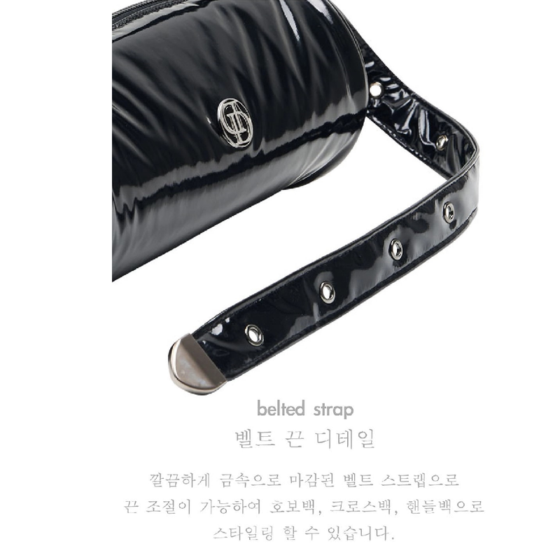 2WAY BELTED STRAP BARREL BAG SMALL_GLOSSY BLACK