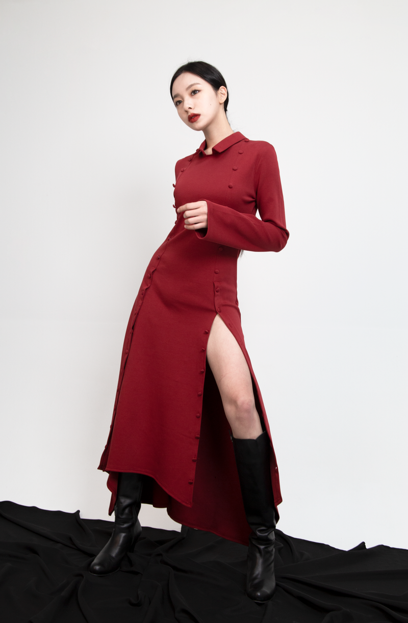 Button Maxi Dress #Red