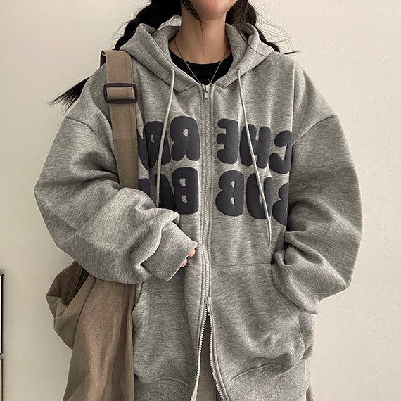 Nibo Boxy Napping Embossing Lettering Hoodie