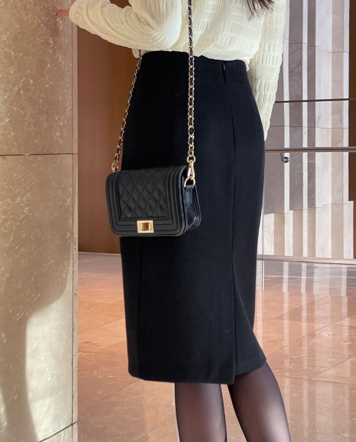 Eze Wool Brushed Slit H-Line Skirt