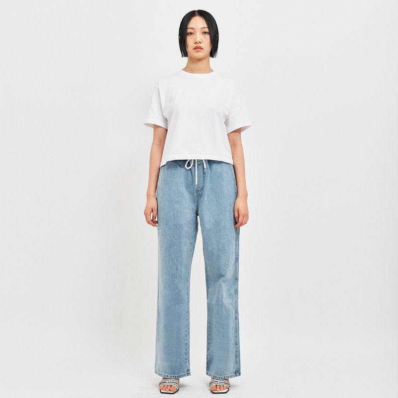 BANDING WIDE DENIM PANTS LIGHT BLUE