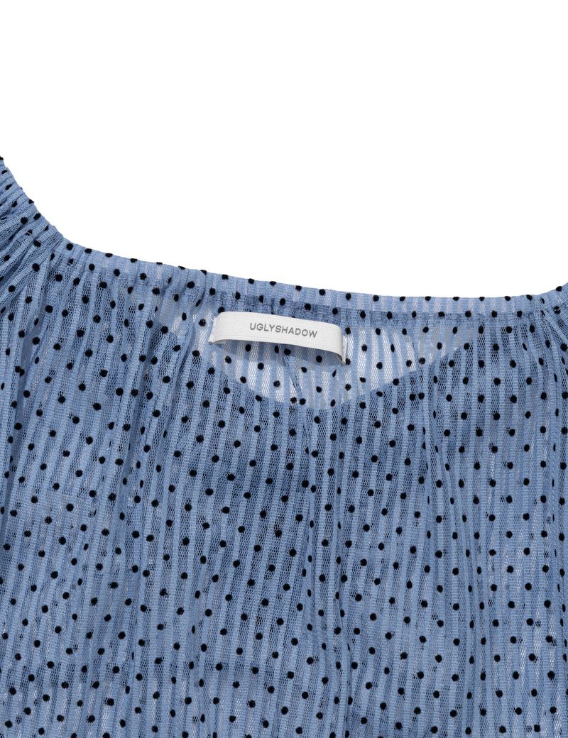 DOT SHIRRING BLOUSE(BLUE)