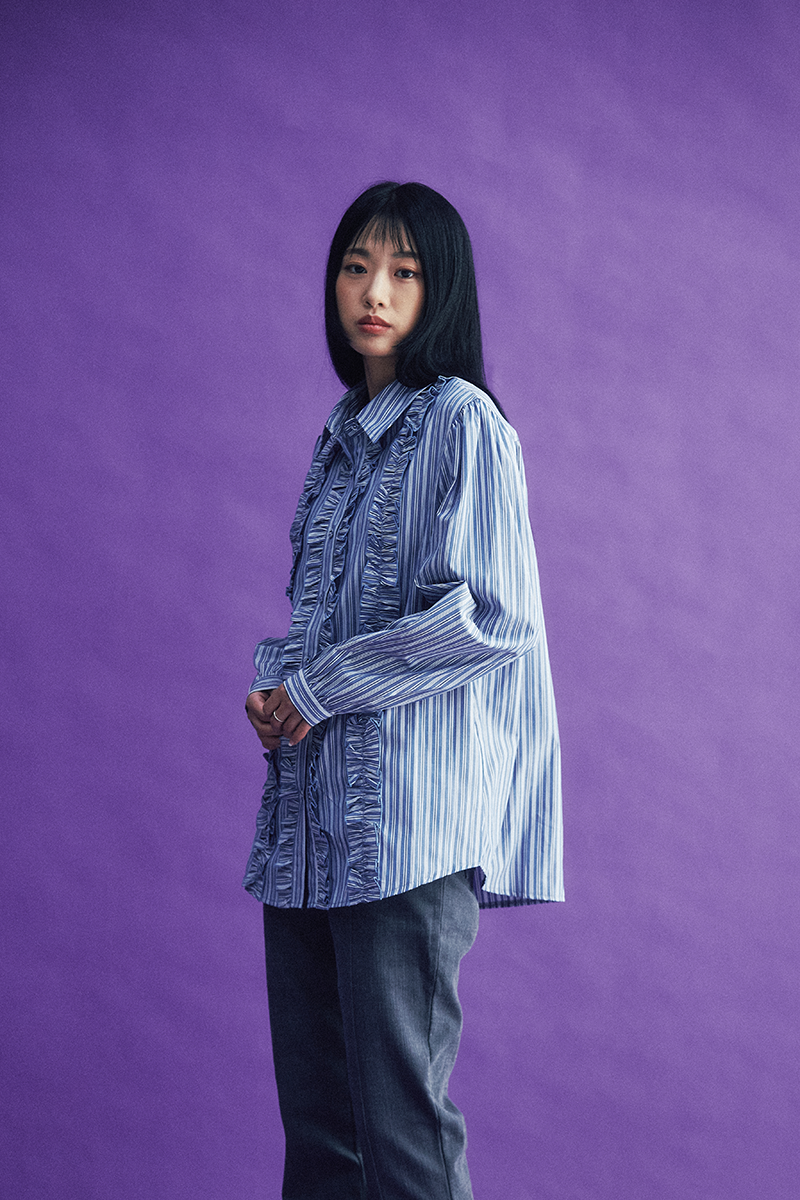 Stripe Frill Blouse (blue)