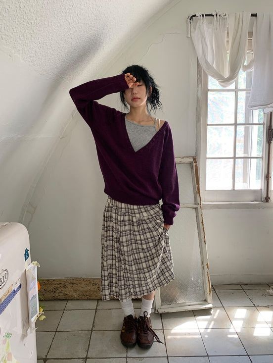 Noelle Vintage Check Banding Long Skirt