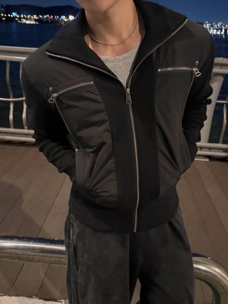 Banded zipper knit puffer jacket
