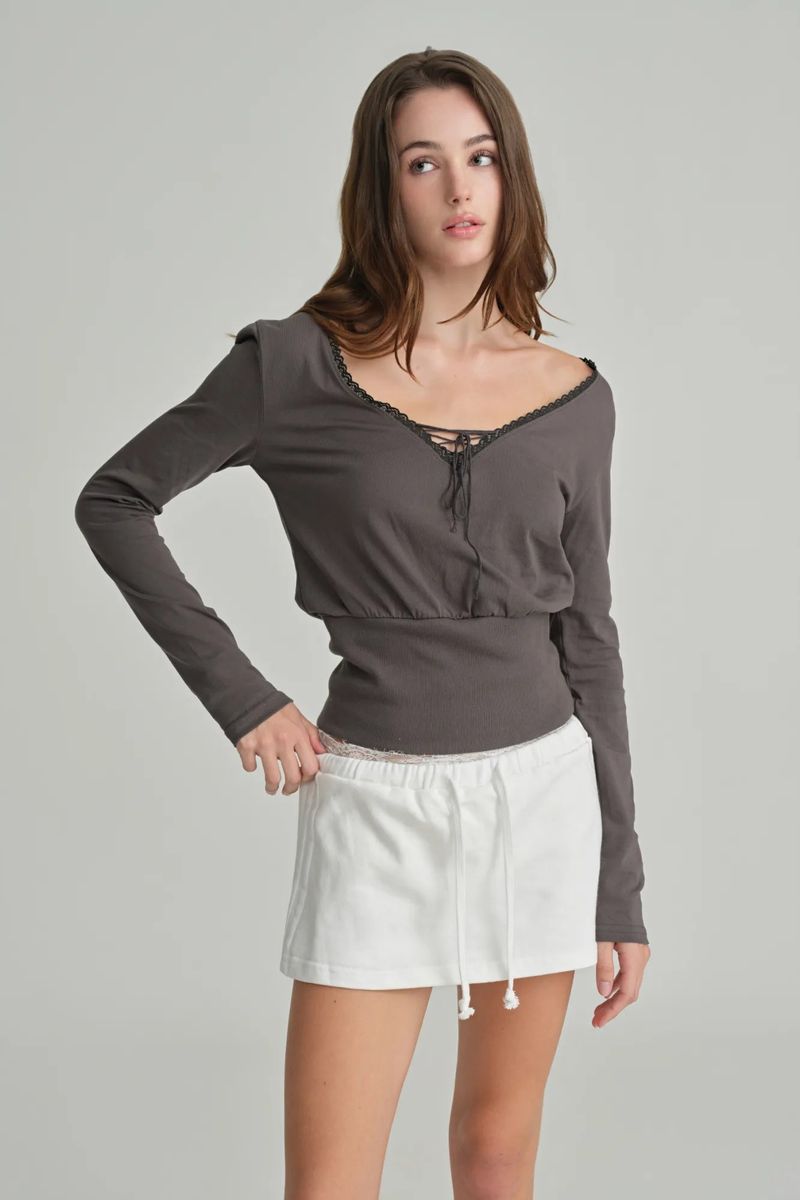 Hazel eyelet top, Charcoal