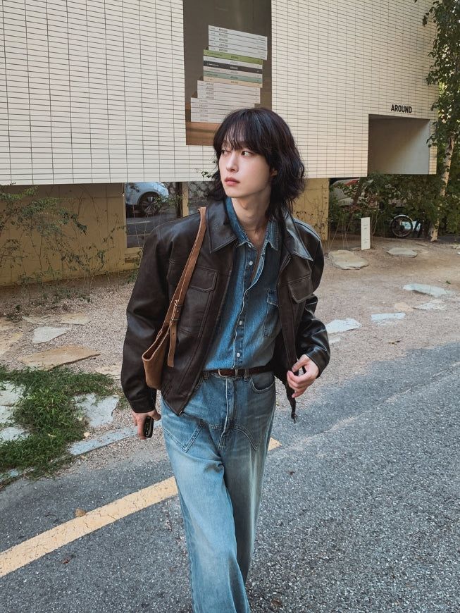 Brick pocket leather jacket