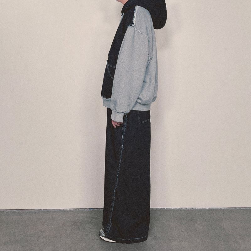 layered deconstructed denim pants_blue