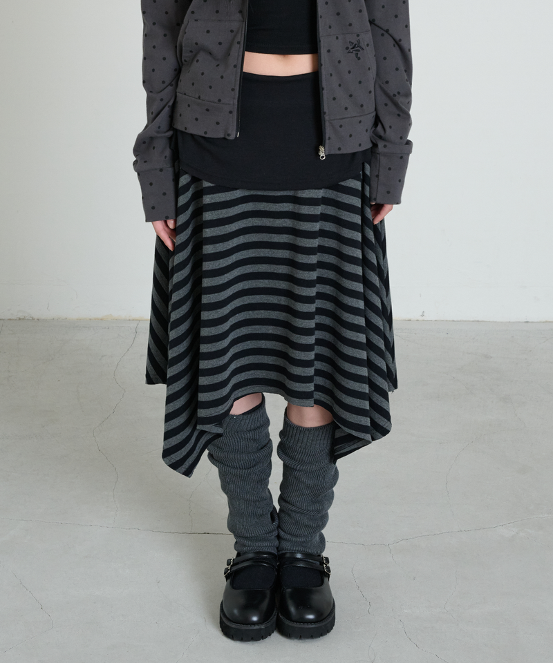 ITZAVIBE（イッザバイブ）の「STRIPE SYMBOL UNBALANCED SKIRT（Skirts）」