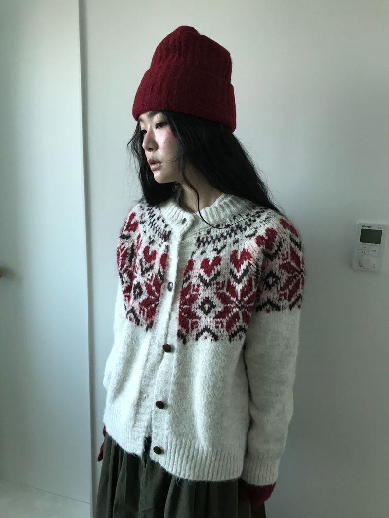 Roselle Heart Snowflake Cardigan (2color)