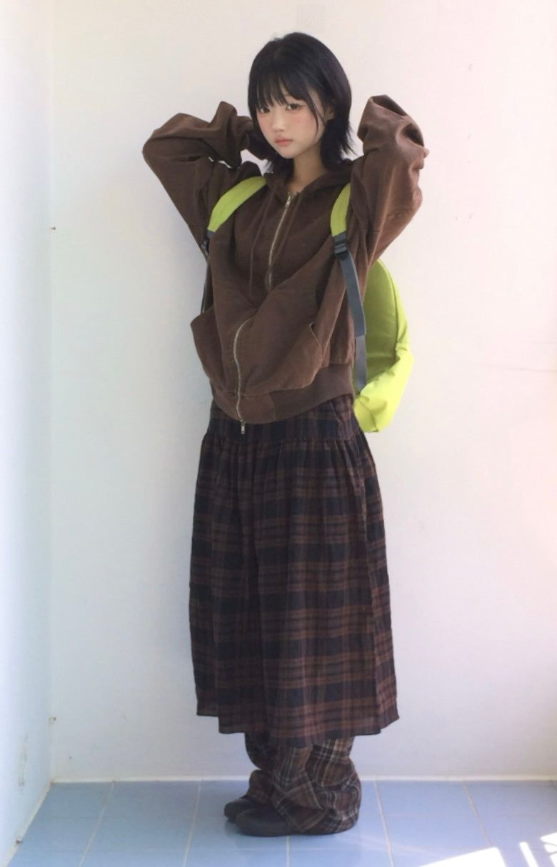 dusty checkered long skirt
