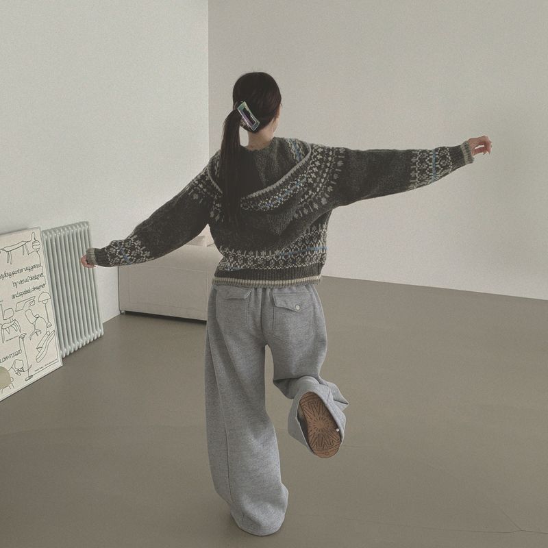 LONG / Back pocket napping wide banding pants