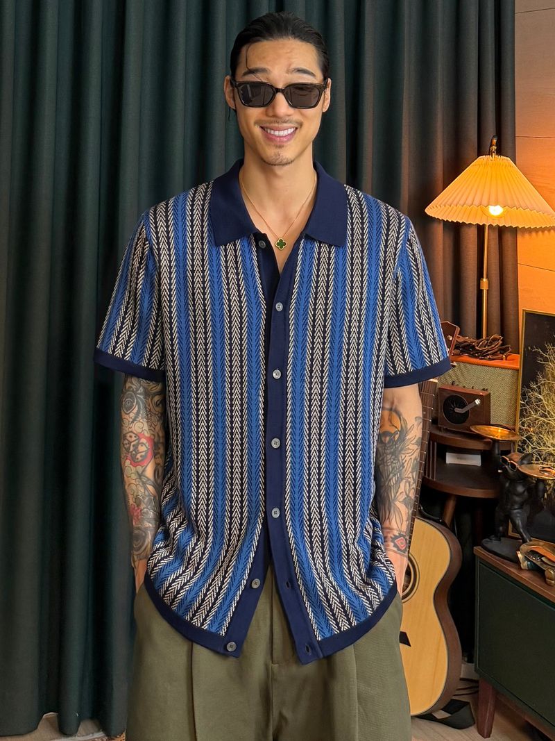 virstyle（ビルスタイル）の「Insider Striped Collar Cardigan  3COLOR（Tops）」