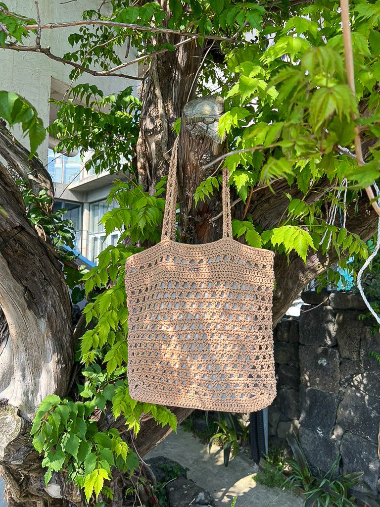 Patterned Oversize Crochet Shoulder Bag_Beige