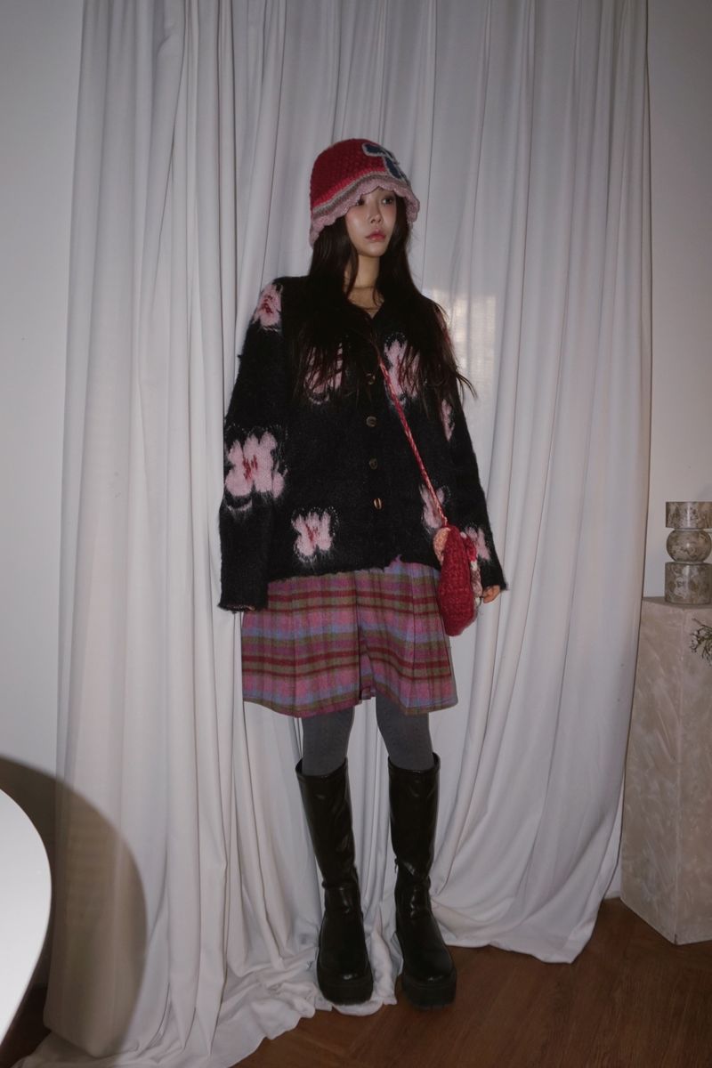 wool checkered midi wool skirt